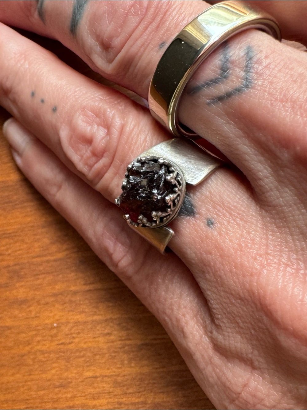 Rhodolite Garnet Rough Cut Sterling Silver Statement Ring Size 6